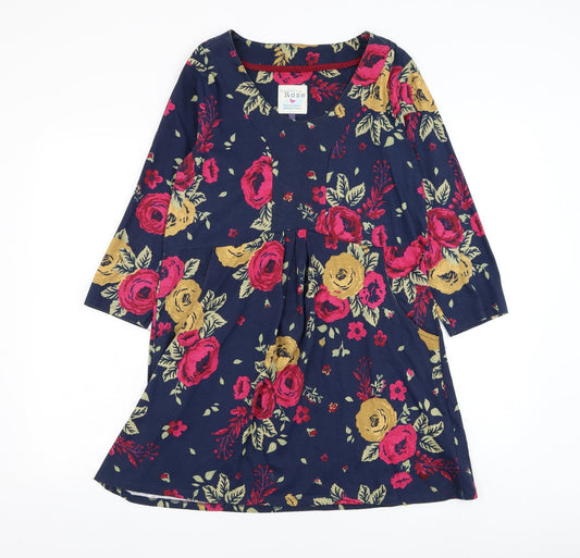 EWM Womens Blue Floral Cotton Shift Size S Round Neck Pullover