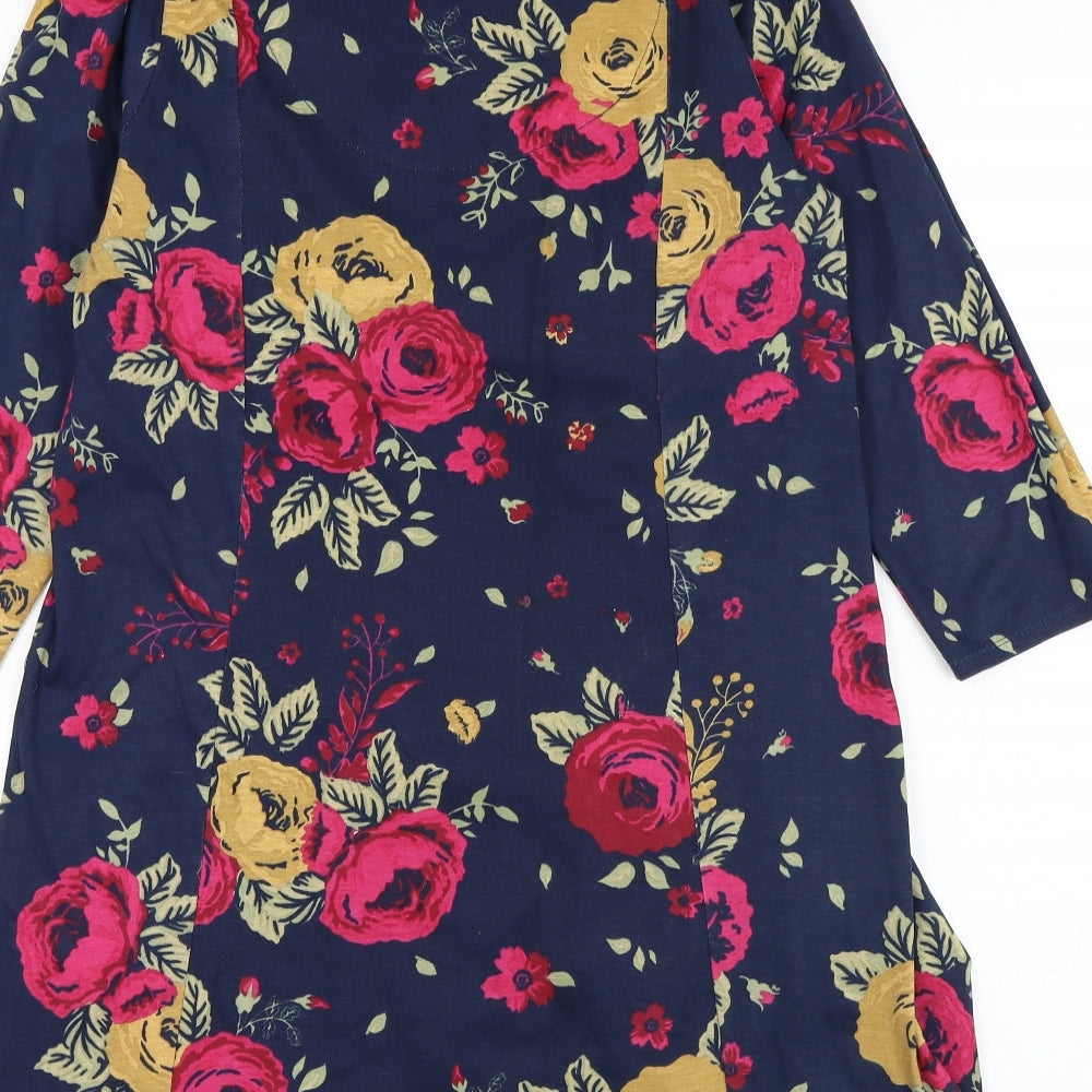 EWM Womens Blue Floral Cotton Shift Size S Round Neck Pullover