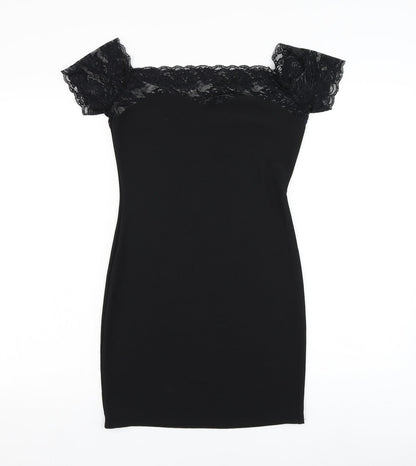 Preworn Womens Black Polyester Pencil Dress Size S Square Neck Pullover