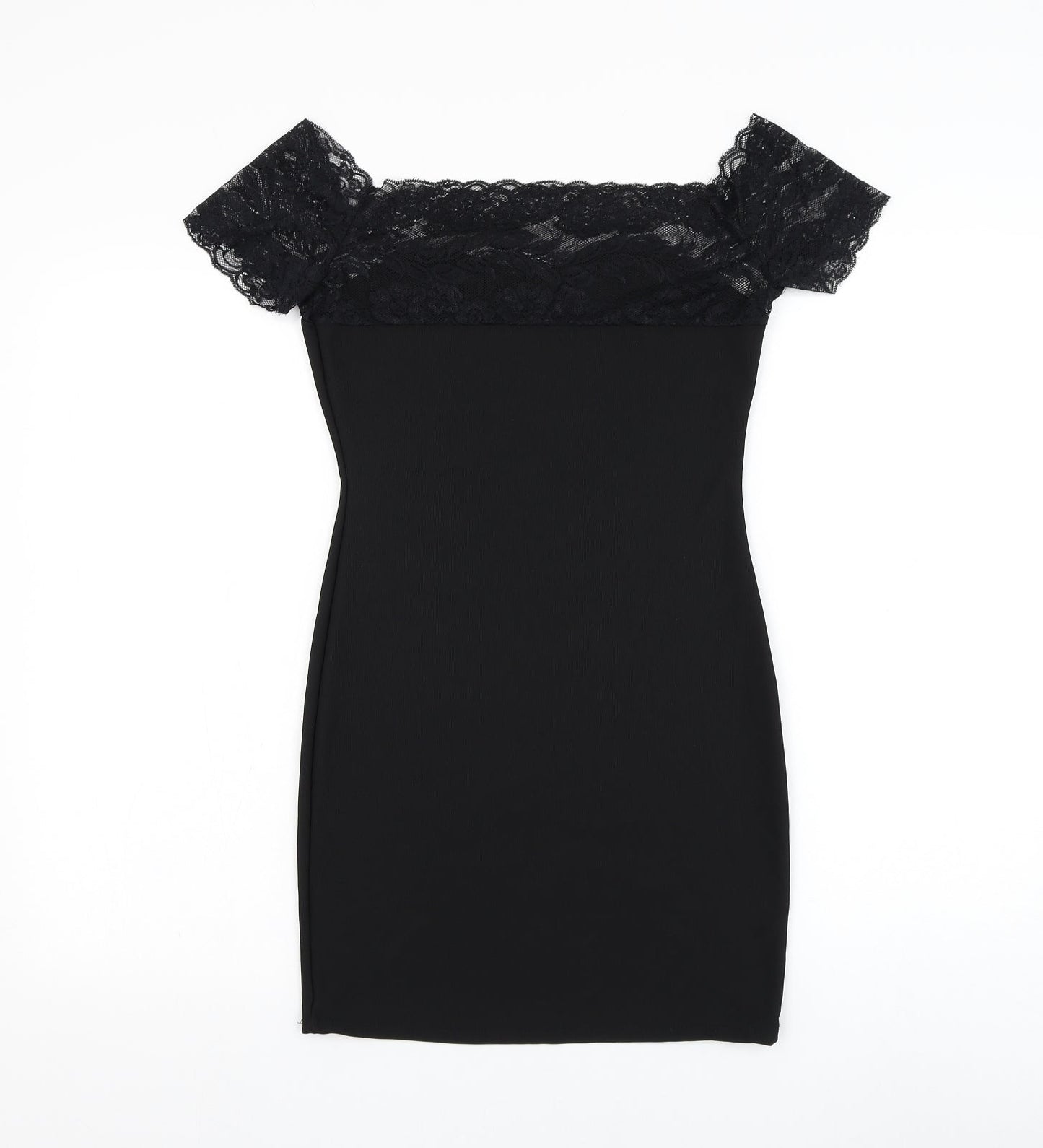 Preworn Womens Black Polyester Pencil Dress Size S Square Neck Pullover