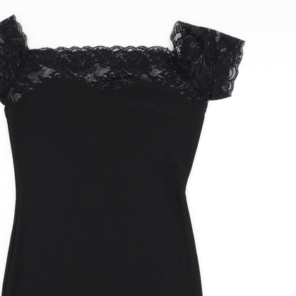 Preworn Womens Black Polyester Pencil Dress Size S Square Neck Pullover