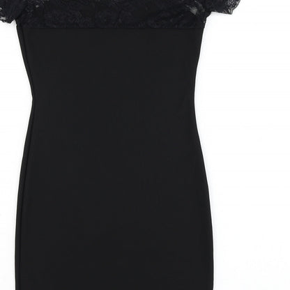 Preworn Womens Black Polyester Pencil Dress Size S Square Neck Pullover
