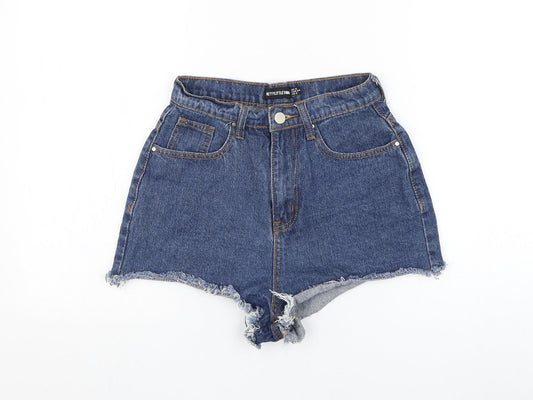 PRETTYLITTLETHING Womens Blue Cotton Hot Pants Shorts Size 6 Regular Zip