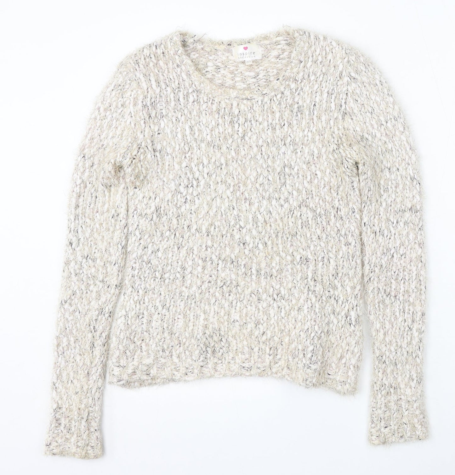 Inspire Collection Womens Beige Round Neck Polyester Pullover Jumper Size M