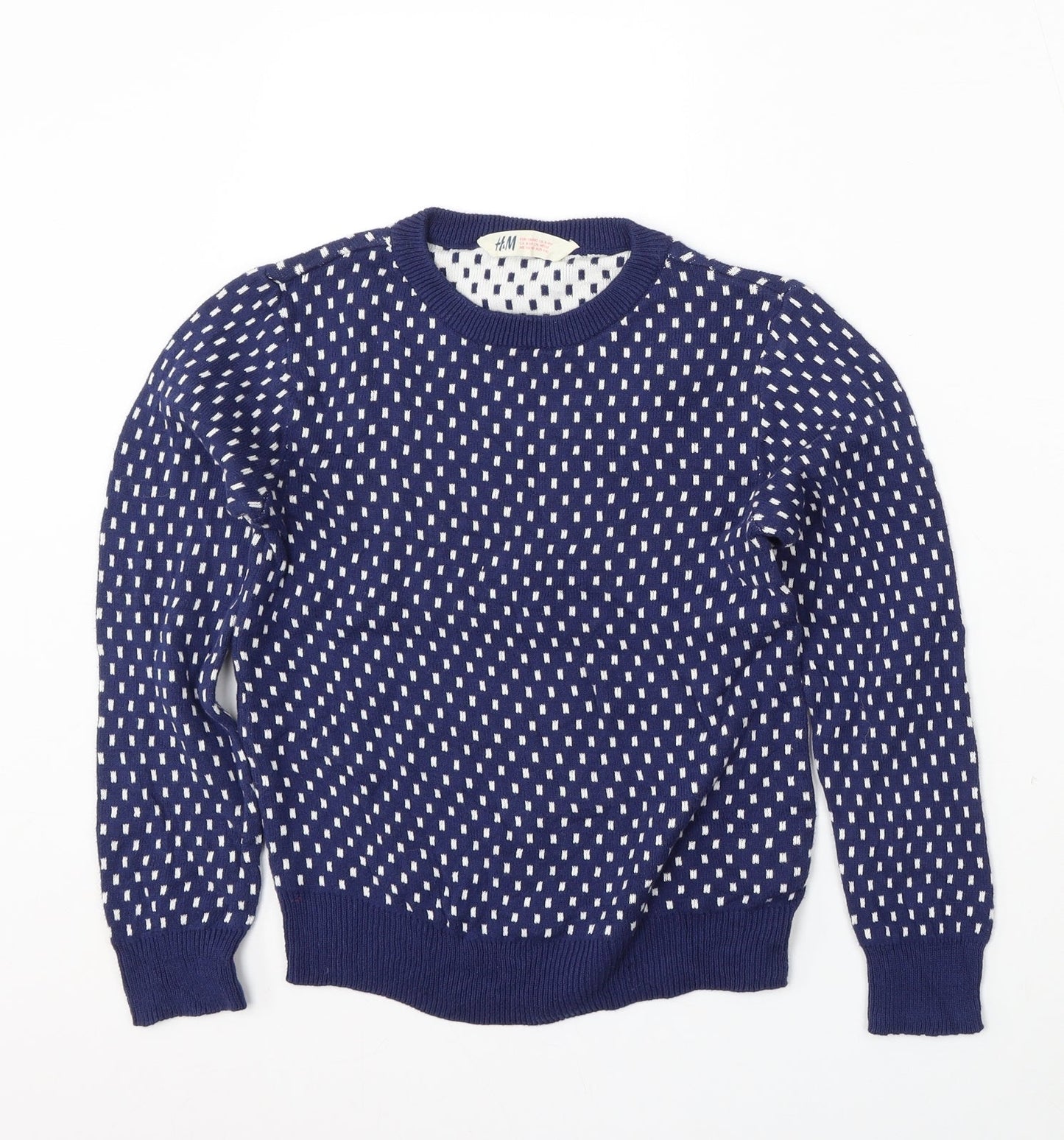 H&M Girls Blue Round Neck Geometric Cotton Pullover Jumper Size 9-10 Years