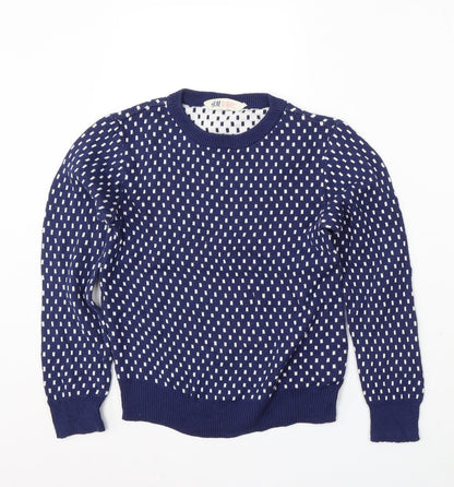 H&M Girls Blue Round Neck Geometric Cotton Pullover Jumper Size 9-10 Years