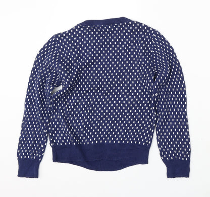 H&M Girls Blue Round Neck Geometric Cotton Pullover Jumper Size 9-10 Years