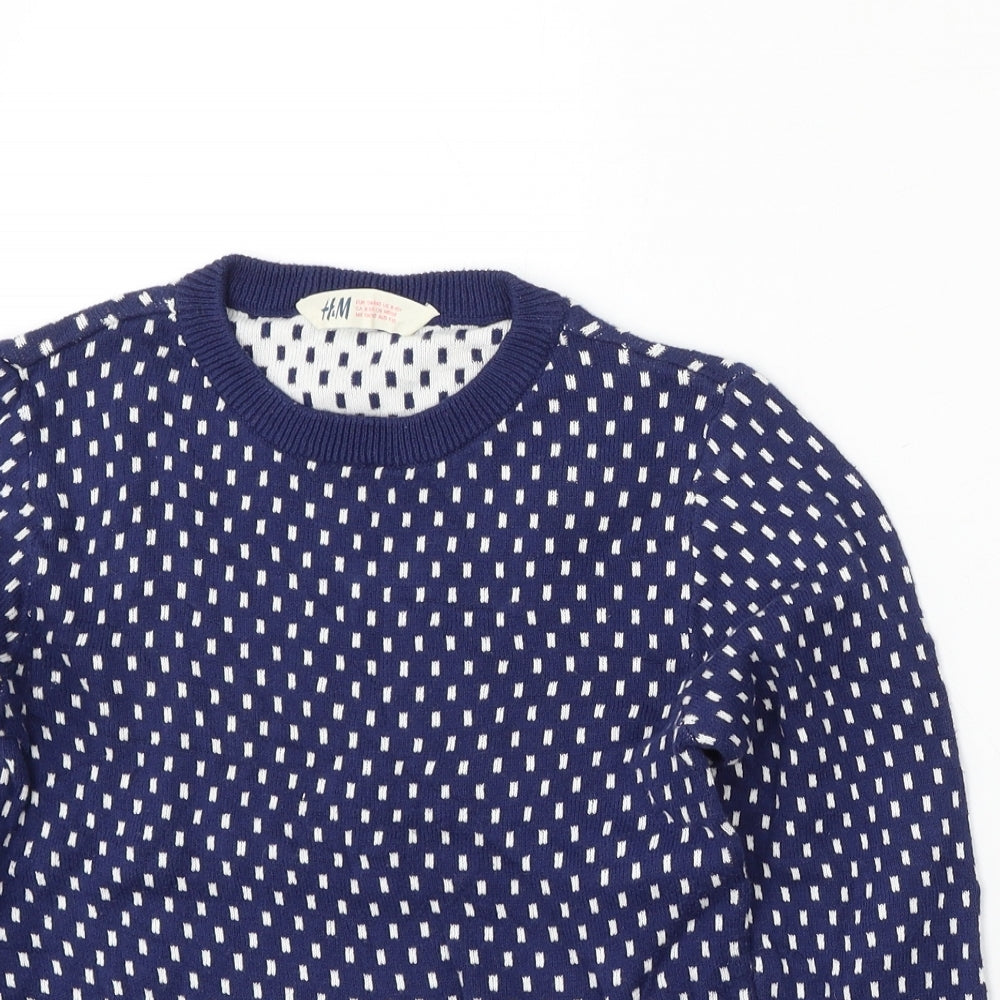 H&M Girls Blue Round Neck Geometric Cotton Pullover Jumper Size 9-10 Years