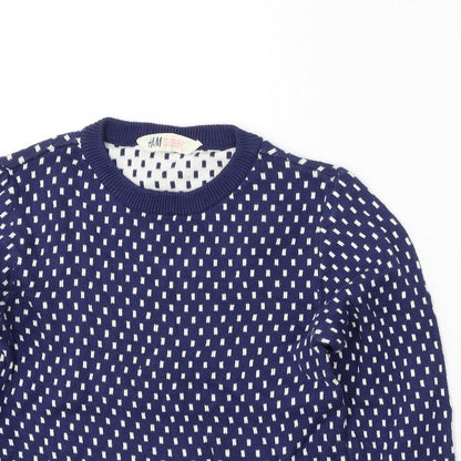 H&M Girls Blue Round Neck Geometric Cotton Pullover Jumper Size 9-10 Years