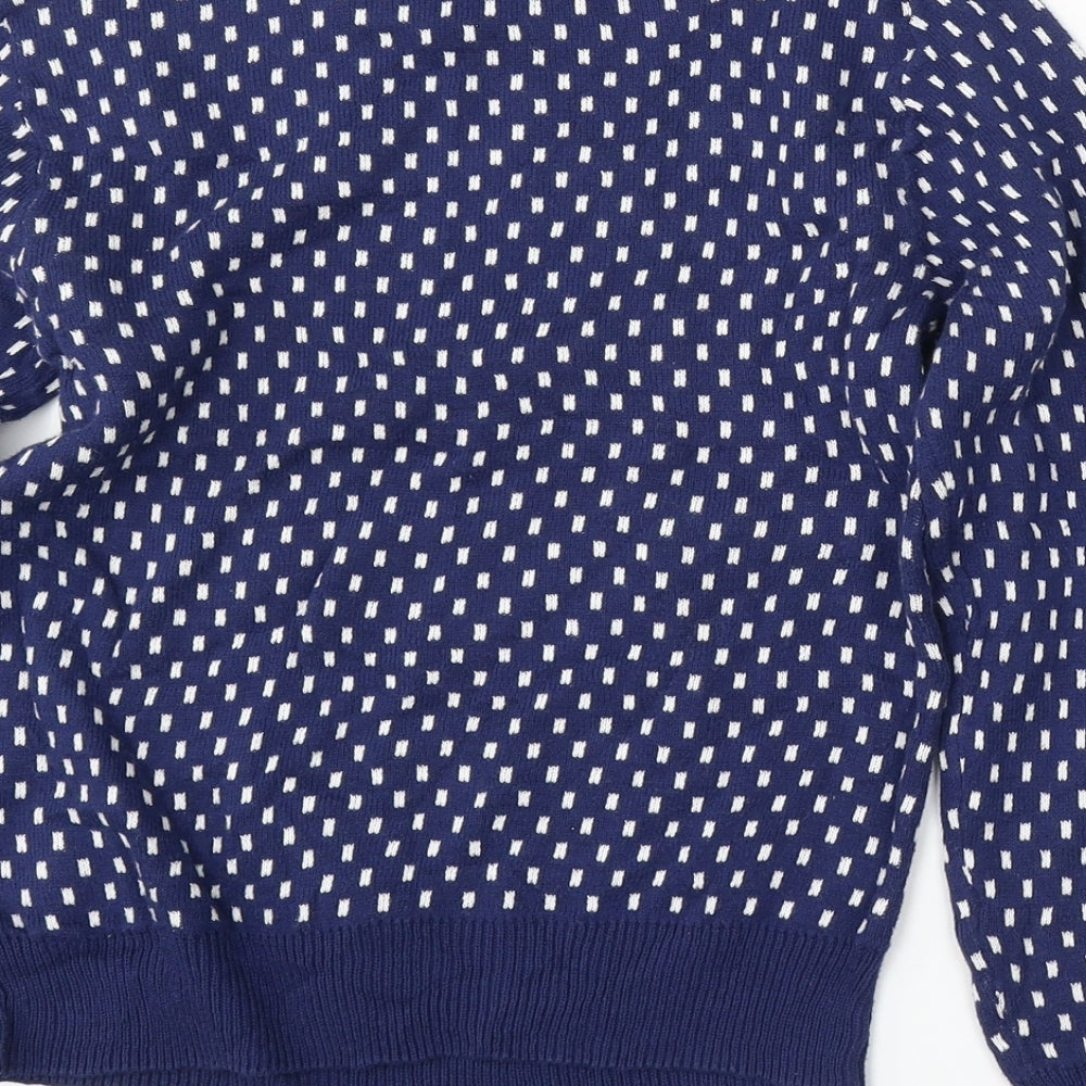 H&M Girls Blue Round Neck Geometric Cotton Pullover Jumper Size 9-10 Years