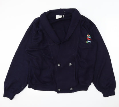 Back to Basix Womens Blue Collared Acrylic Cardigan Jumper Size 12