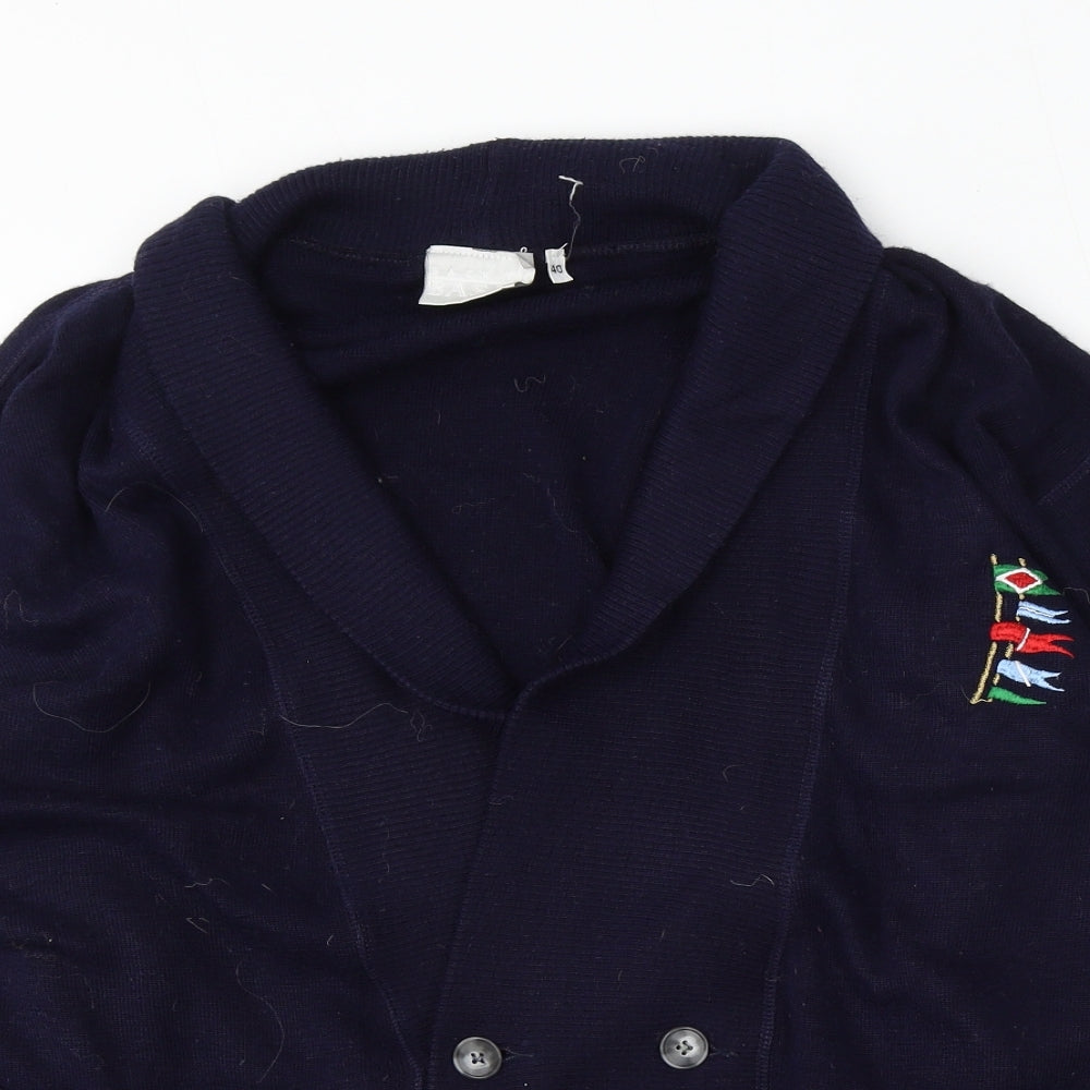 Back to Basix Womens Blue Collared Acrylic Cardigan Jumper Size 12