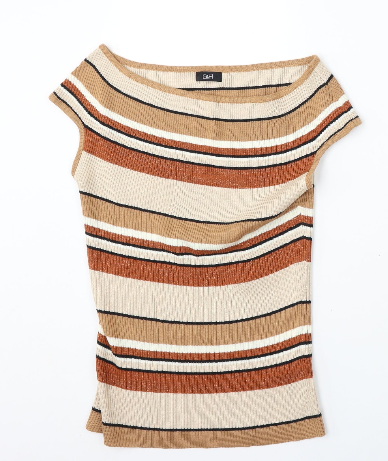 F&F Womens Multicoloured Round Neck Striped Acrylic Vest Jumper Size 14