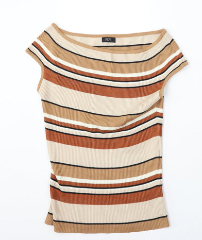 F&F Womens Multicoloured Round Neck Striped Acrylic Vest Jumper Size 14