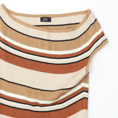 F&F Womens Multicoloured Round Neck Striped Acrylic Vest Jumper Size 14