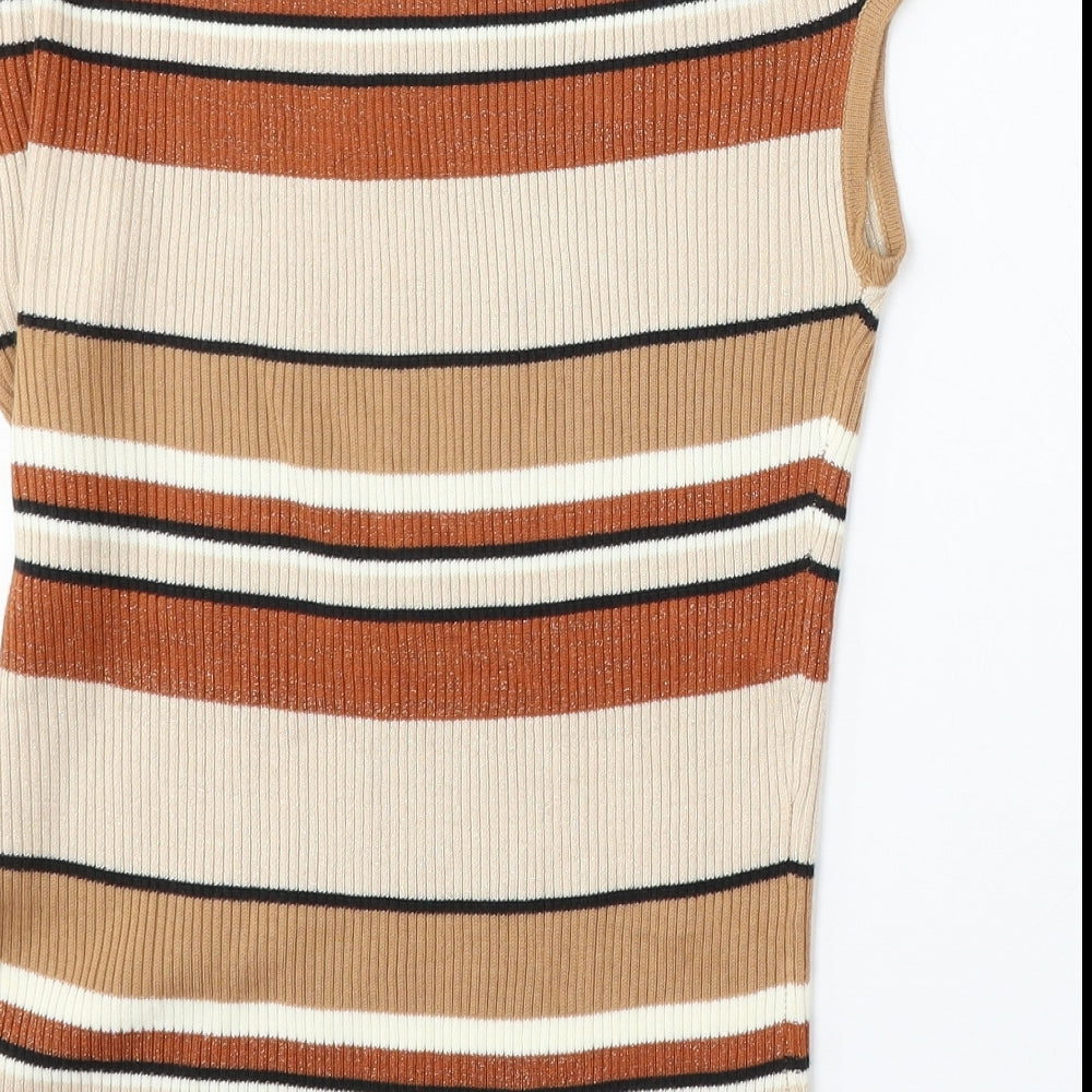 F&F Womens Multicoloured Round Neck Striped Acrylic Vest Jumper Size 14