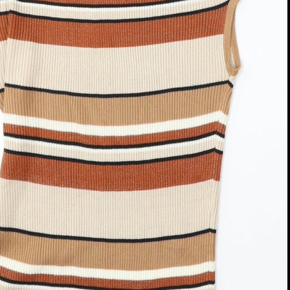 F&F Womens Multicoloured Round Neck Striped Acrylic Vest Jumper Size 14