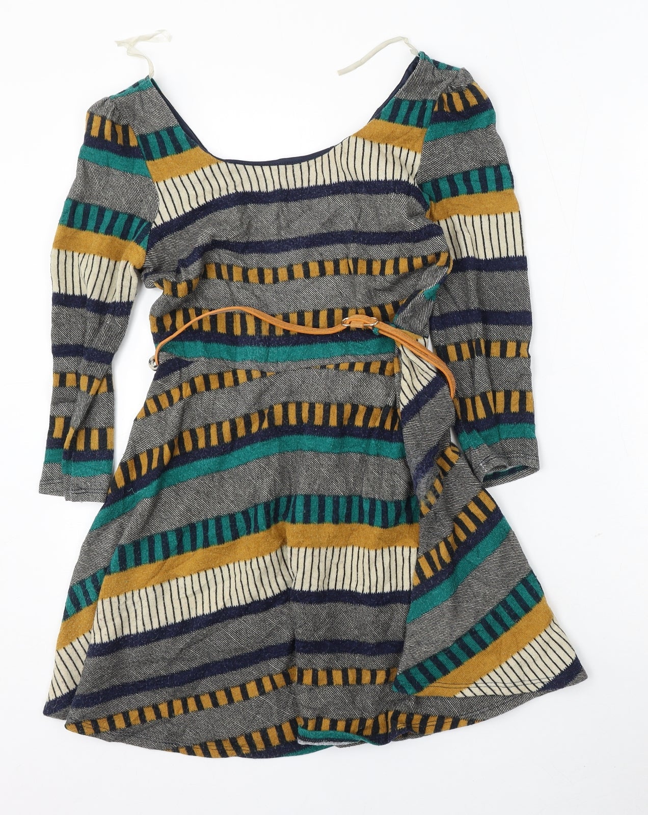 Pink Owl Womens Multicoloured Geometric Polyester Jumper Dress Size S Round Neck