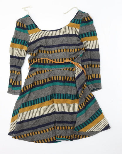 Pink Owl Womens Multicoloured Geometric Polyester Jumper Dress Size S Round Neck