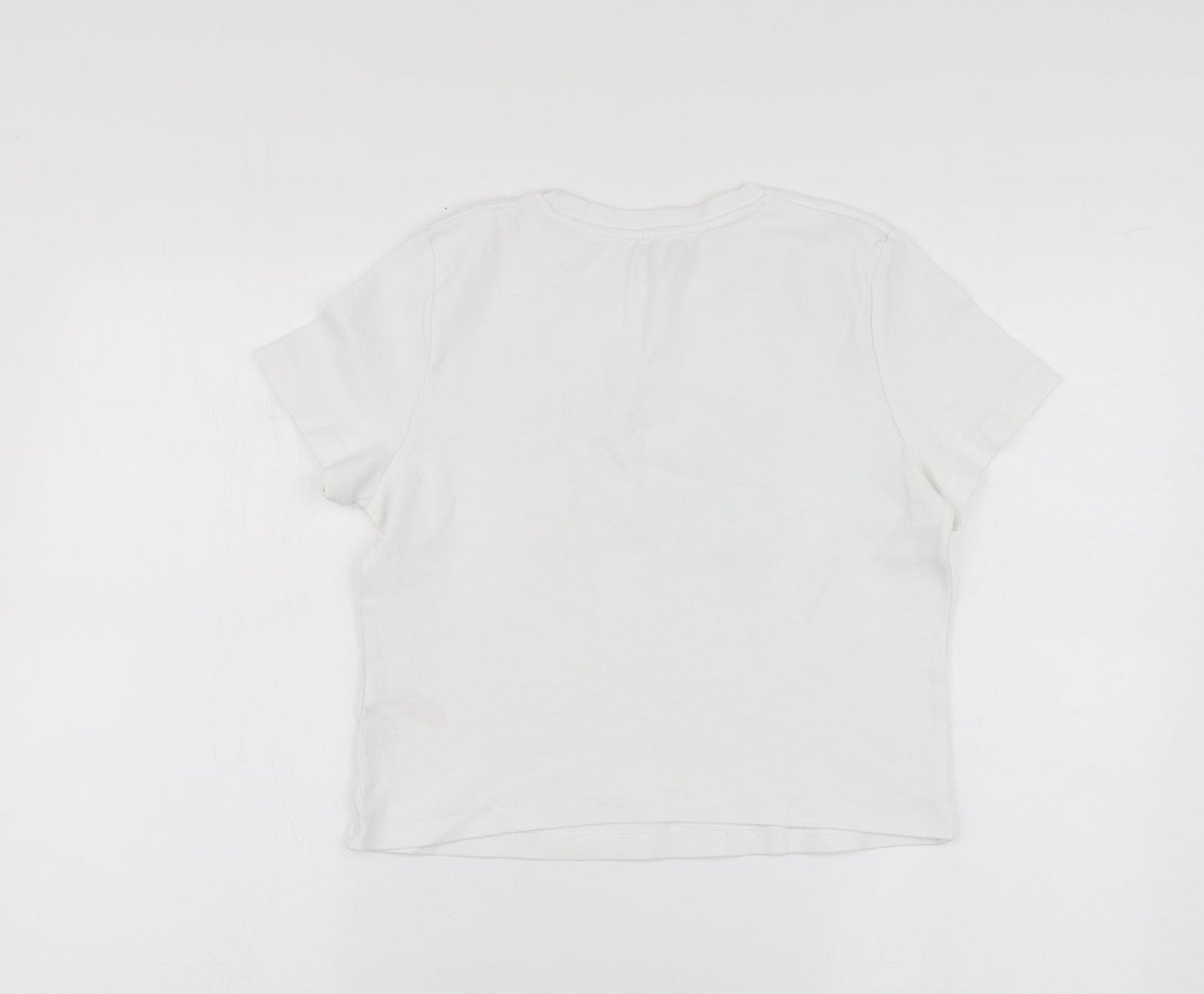 Primark Womens White Geometric Cotton Basic T-Shirt Size M Round Neck