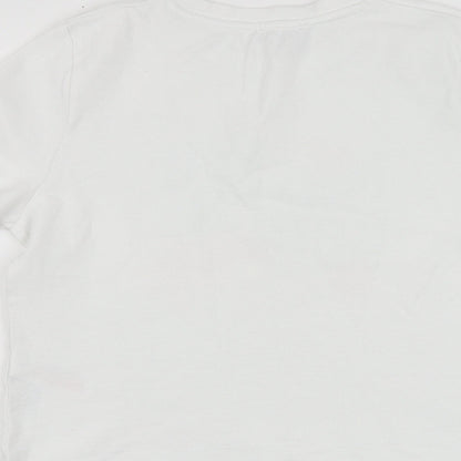 Primark Womens White Geometric Cotton Basic T-Shirt Size M Round Neck