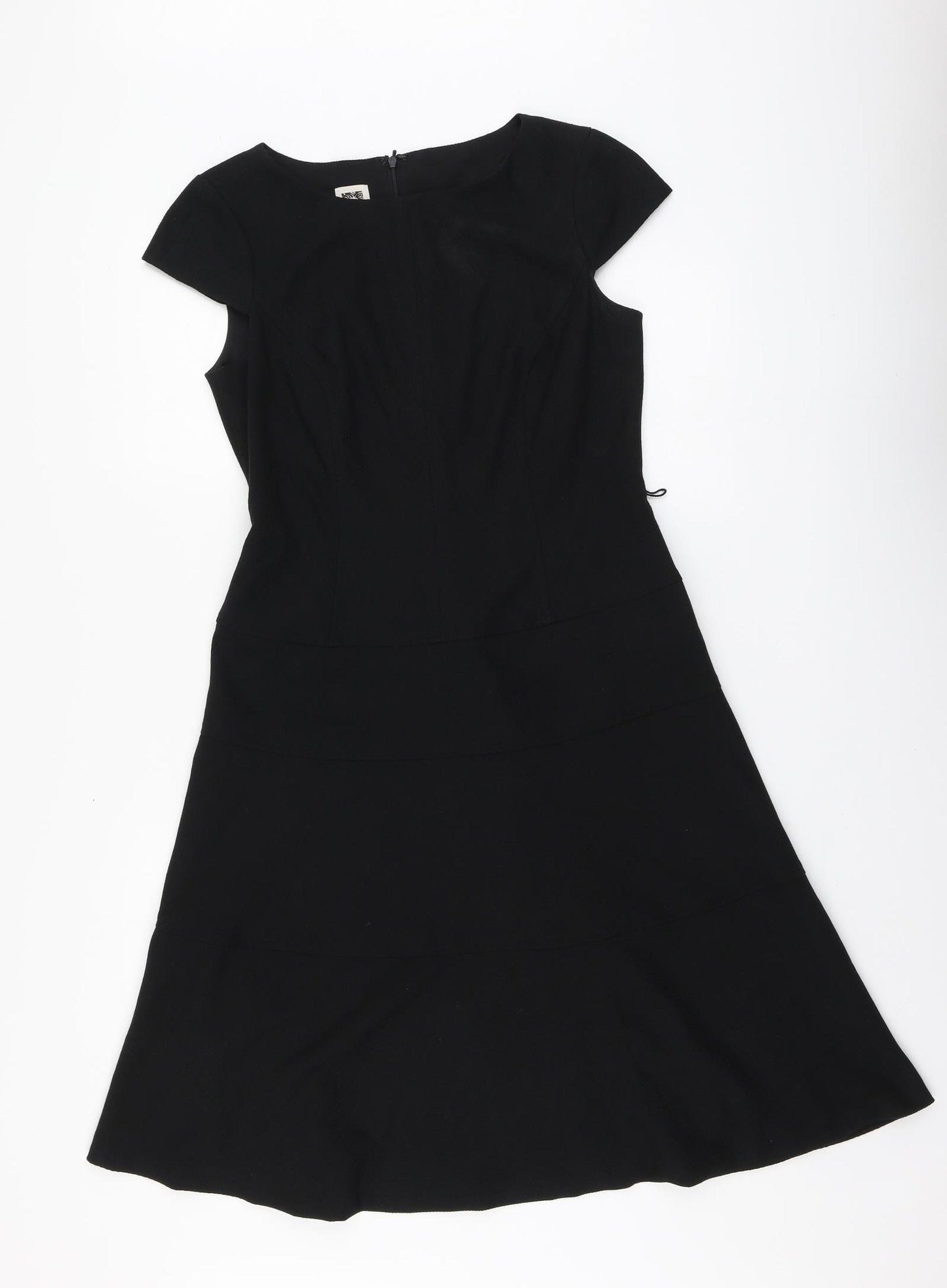 Anne Klein# Womens Black Polyester Skater Dress Size 6 Round Neck