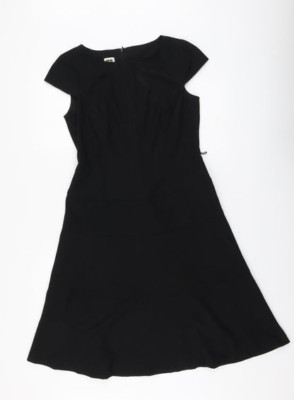 Anne Klein# Womens Black Polyester Skater Dress Size 6 Round Neck