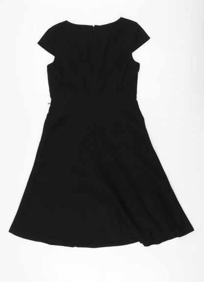 Anne Klein# Womens Black Polyester Skater Dress Size 6 Round Neck