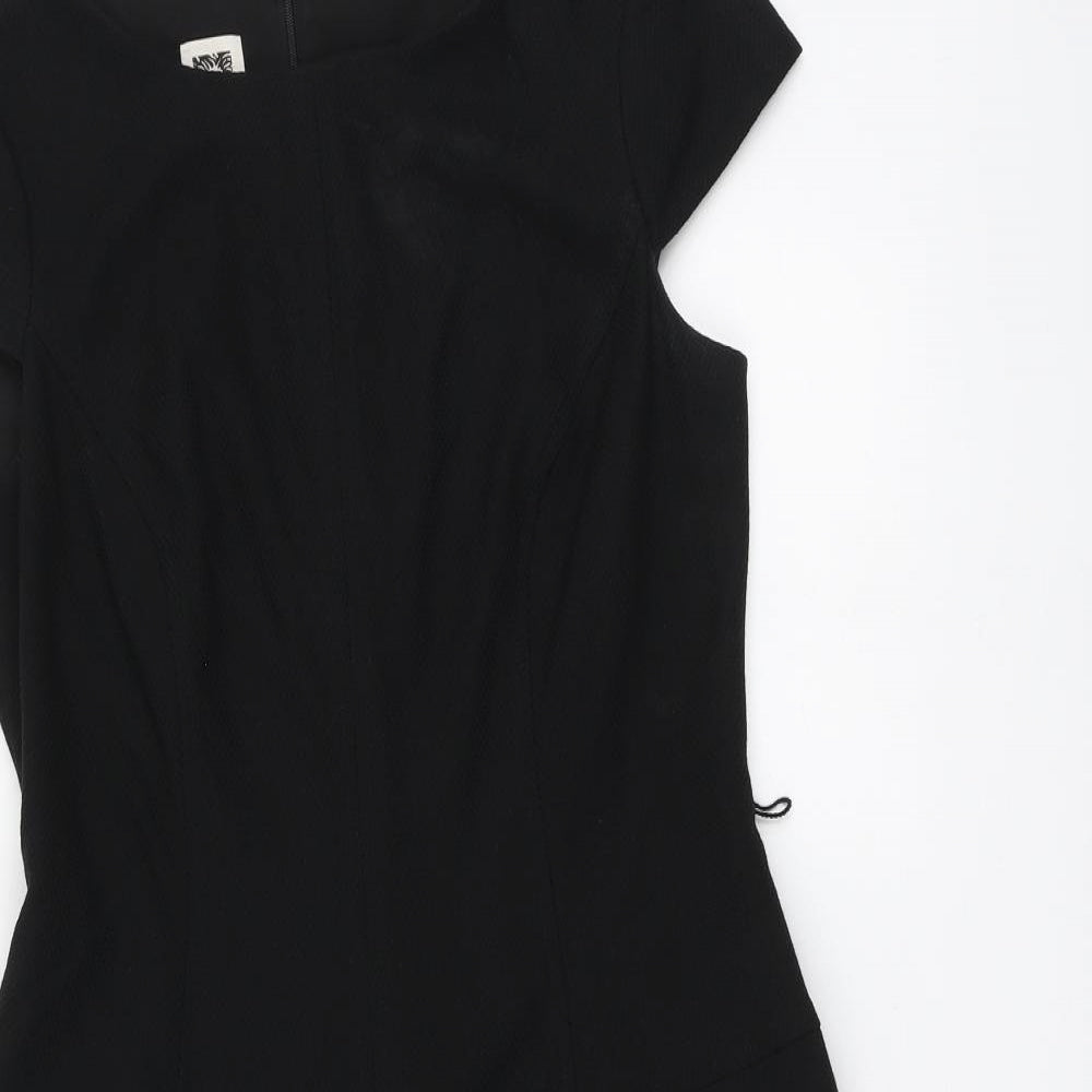 Anne Klein# Womens Black Polyester Skater Dress Size 6 Round Neck