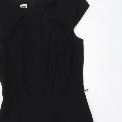 Anne Klein# Womens Black Polyester Skater Dress Size 6 Round Neck
