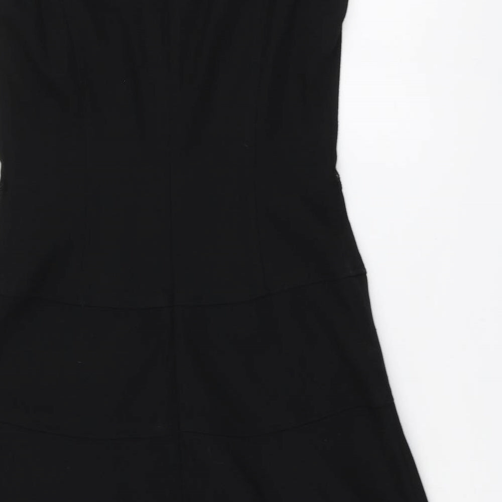 Anne Klein# Womens Black Polyester Skater Dress Size 6 Round Neck