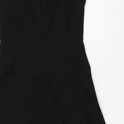 Anne Klein# Womens Black Polyester Skater Dress Size 6 Round Neck