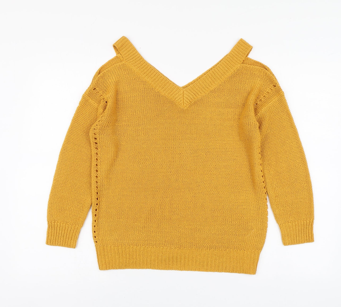 F&F Womens Yellow V-Neck Acrylic Pullover Jumper Size 8