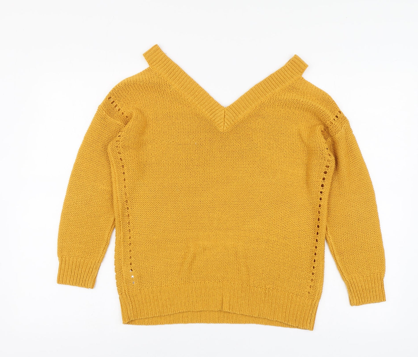 F&F Womens Yellow V-Neck Acrylic Pullover Jumper Size 8