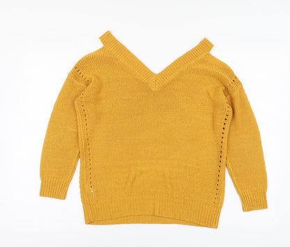 F&F Womens Yellow V-Neck Acrylic Pullover Jumper Size 8