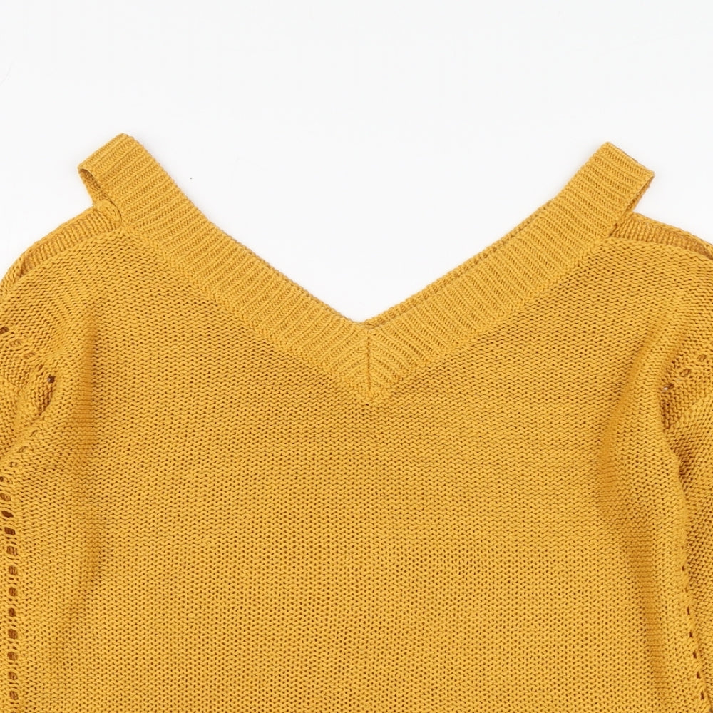 F&F Womens Yellow V-Neck Acrylic Pullover Jumper Size 8