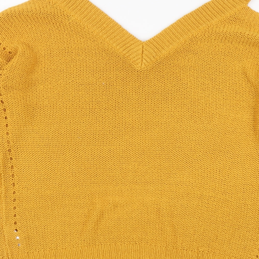 F&F Womens Yellow V-Neck Acrylic Pullover Jumper Size 8