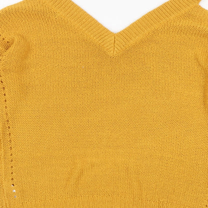 F&F Womens Yellow V-Neck Acrylic Pullover Jumper Size 8