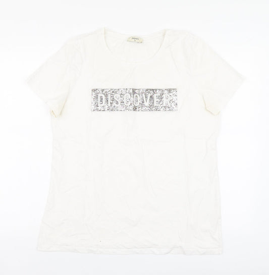 Papaya Womens White Geometric Cotton Basic Polo Size 16 Round Neck