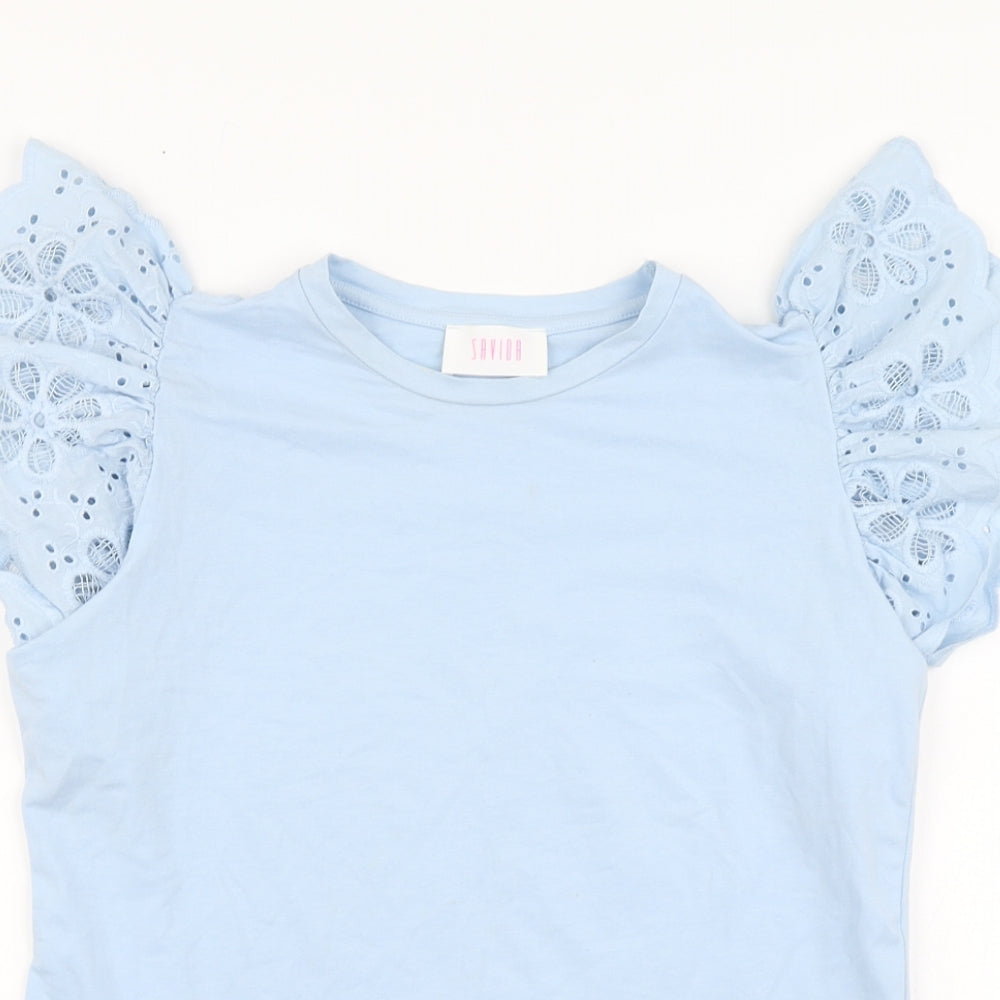Savida Womens Blue Cotton Basic T-Shirt Size M Round Neck
