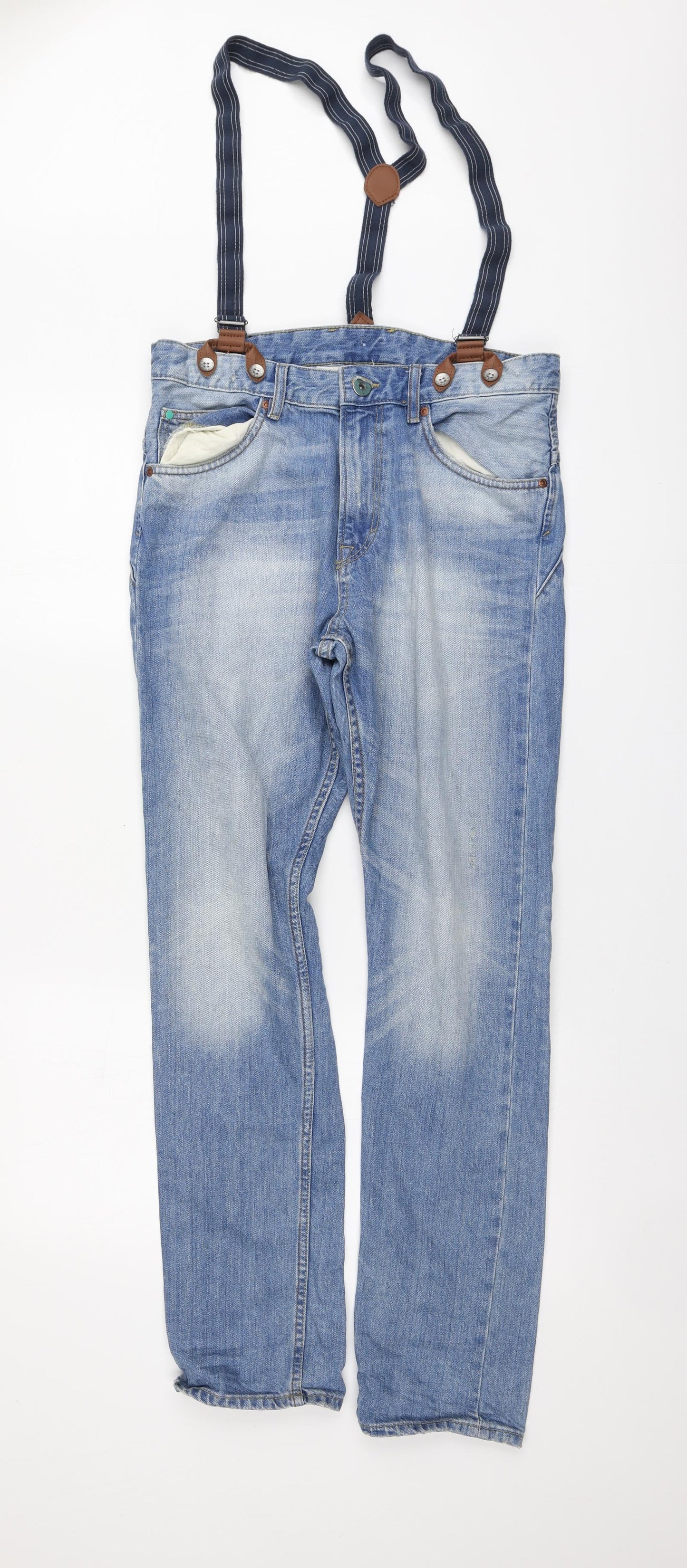 H&M Mens Blue Cotton Tapered Jeans Size 27 L30 in Regular