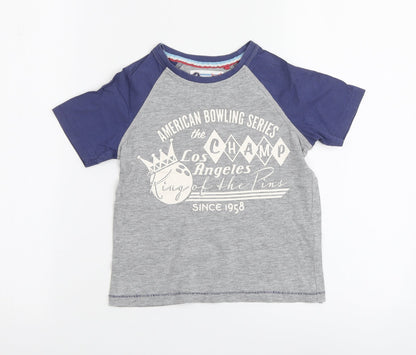 TU Boys Grey Geometric Cotton Basic T-Shirt Size 4 Years Round Neck