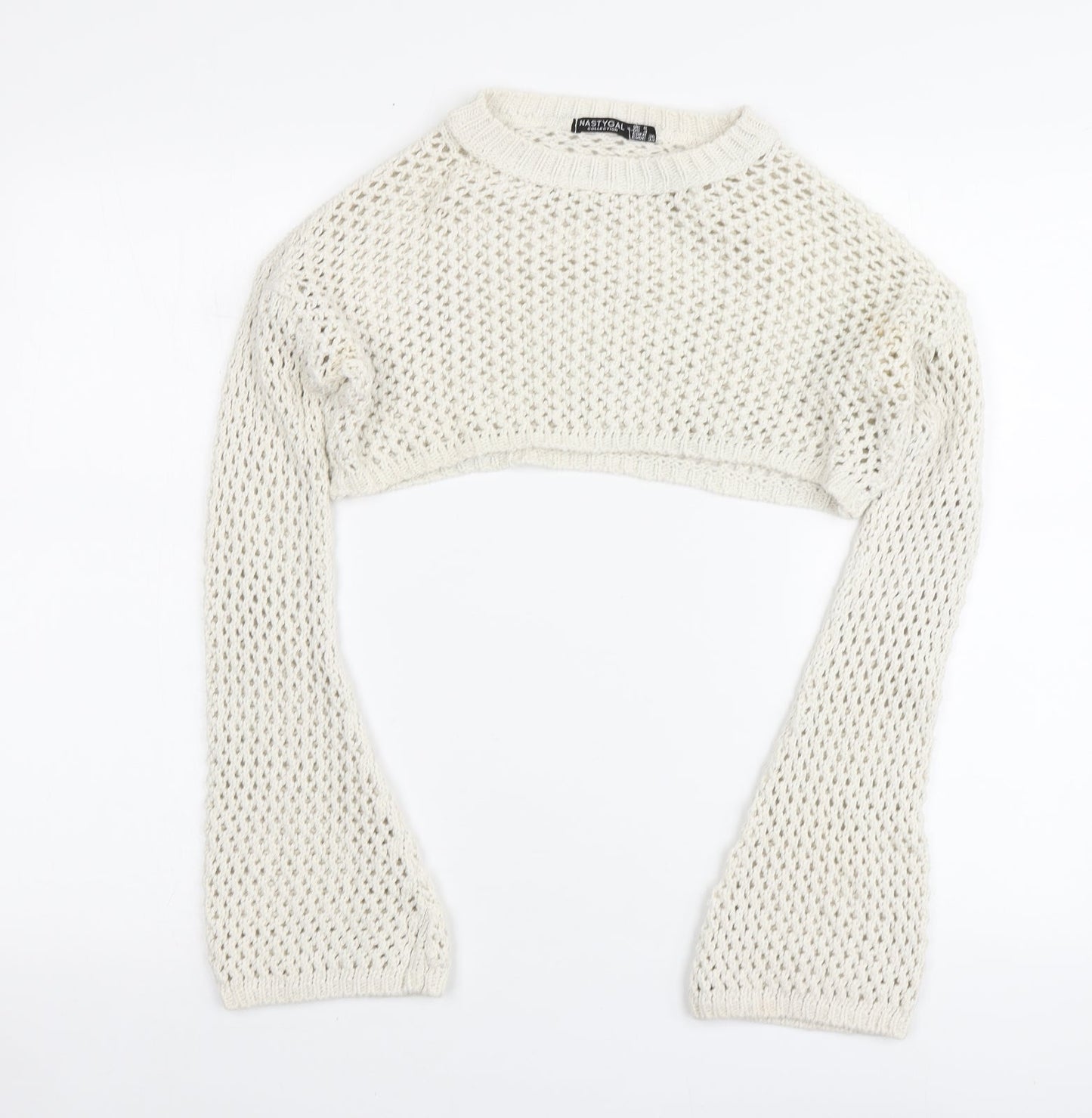 Nastygal Womens Ivory Round Neck Acrylic Pullover Jumper Size 8