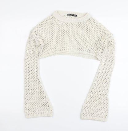 Nastygal Womens Ivory Round Neck Acrylic Pullover Jumper Size 8