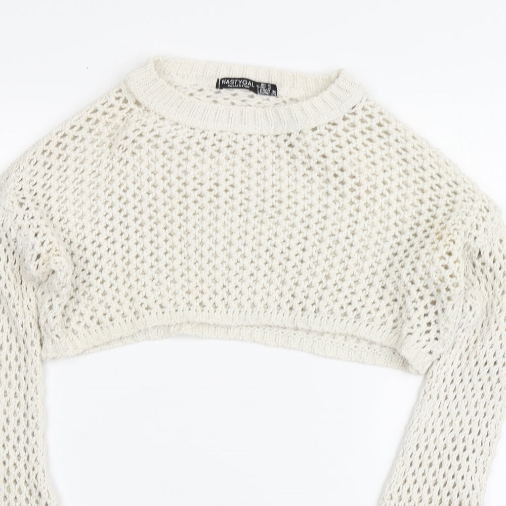 Nastygal Womens Ivory Round Neck Acrylic Pullover Jumper Size 8
