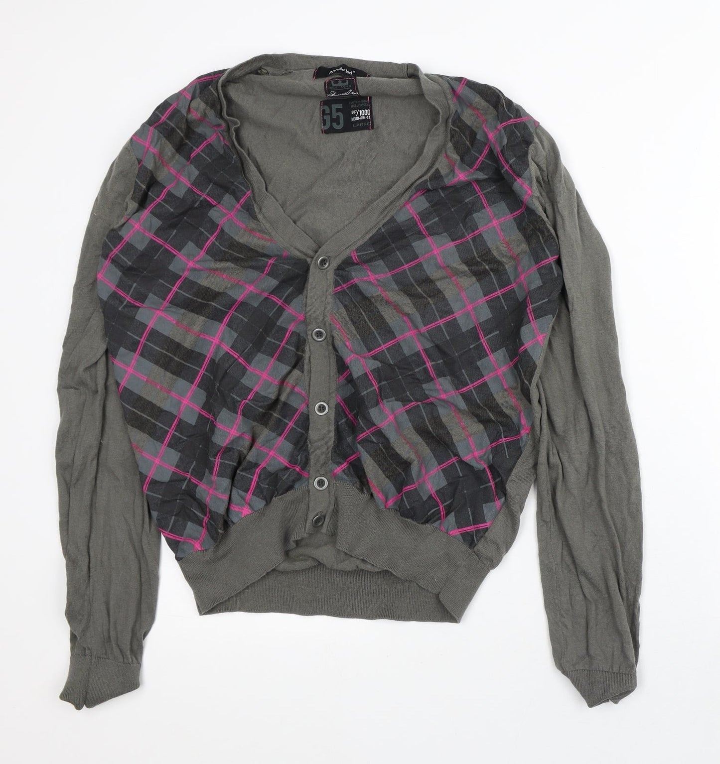 River Island Mens Green V-Neck Geometric Cotton Cardigan Jumper Size L