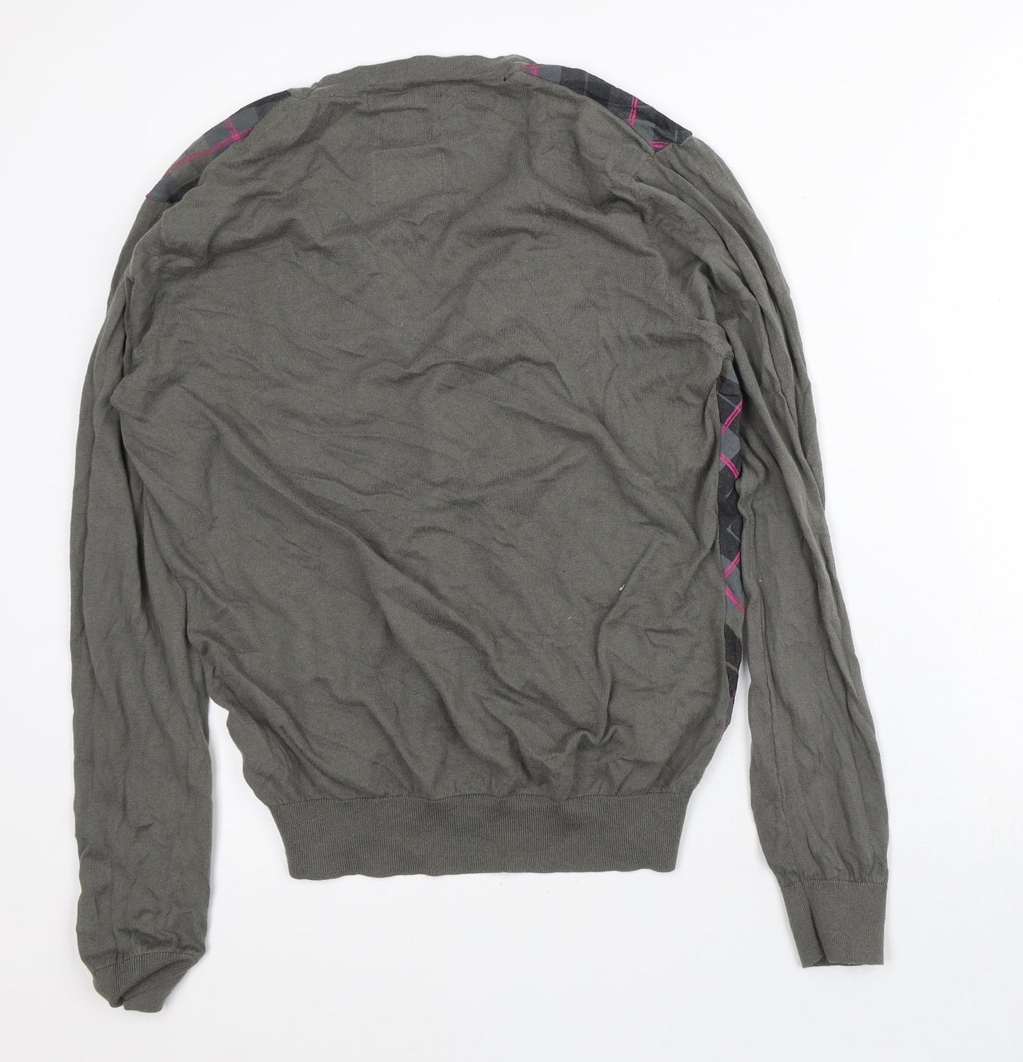 River Island Mens Green V-Neck Geometric Cotton Cardigan Jumper Size L