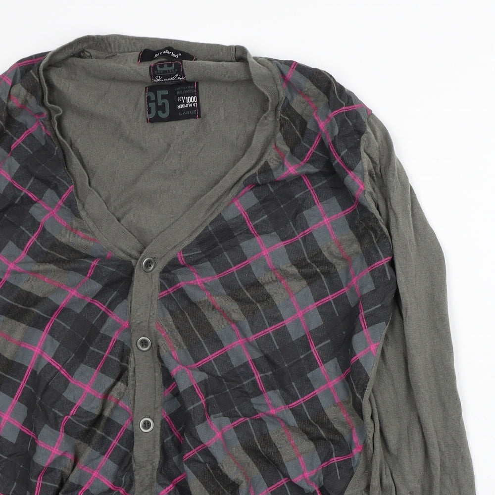 River Island Mens Green V-Neck Geometric Cotton Cardigan Jumper Size L