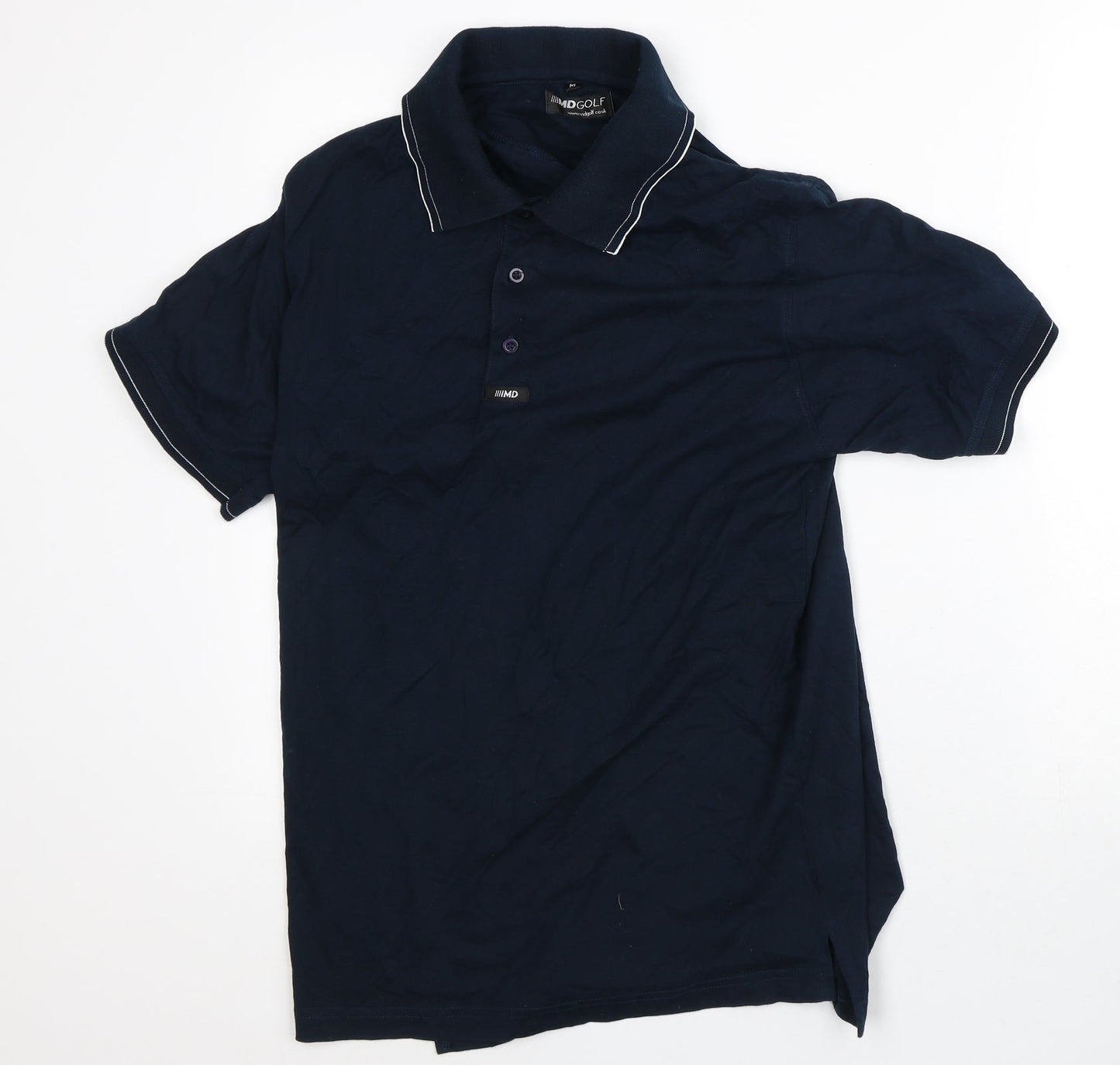 MDGolf Mens Blue Striped Polyester Polo Size M Collared