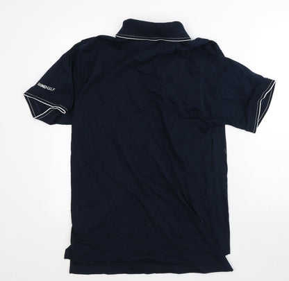 MDGolf Mens Blue Striped Polyester Polo Size M Collared